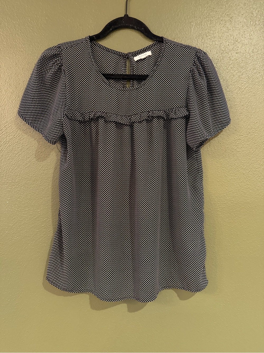 Pleione Black and White Polka Dot Puff Sleeve Top